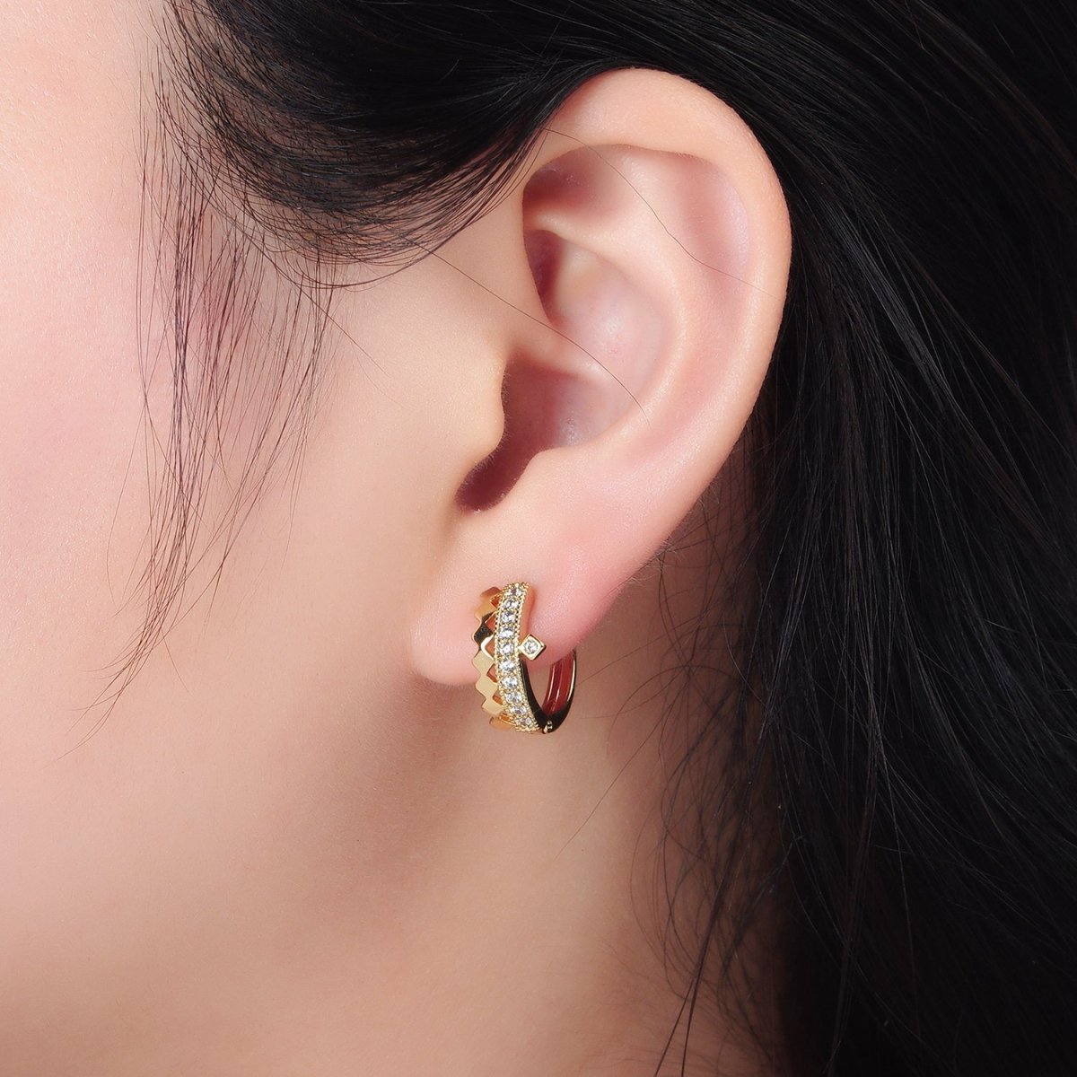 14K Gold plated 15mm Rhombus Micro Paved CZ Huggie Earrings in Gold & Silver | AD627 AD628