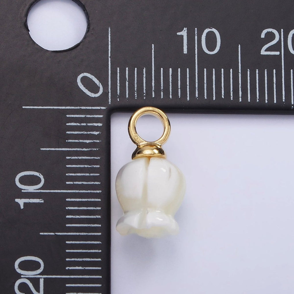 14K Gold plated 15mm Rose Bud Flower Shell Pearl Drop Pendant | AG689 - DLUXCA