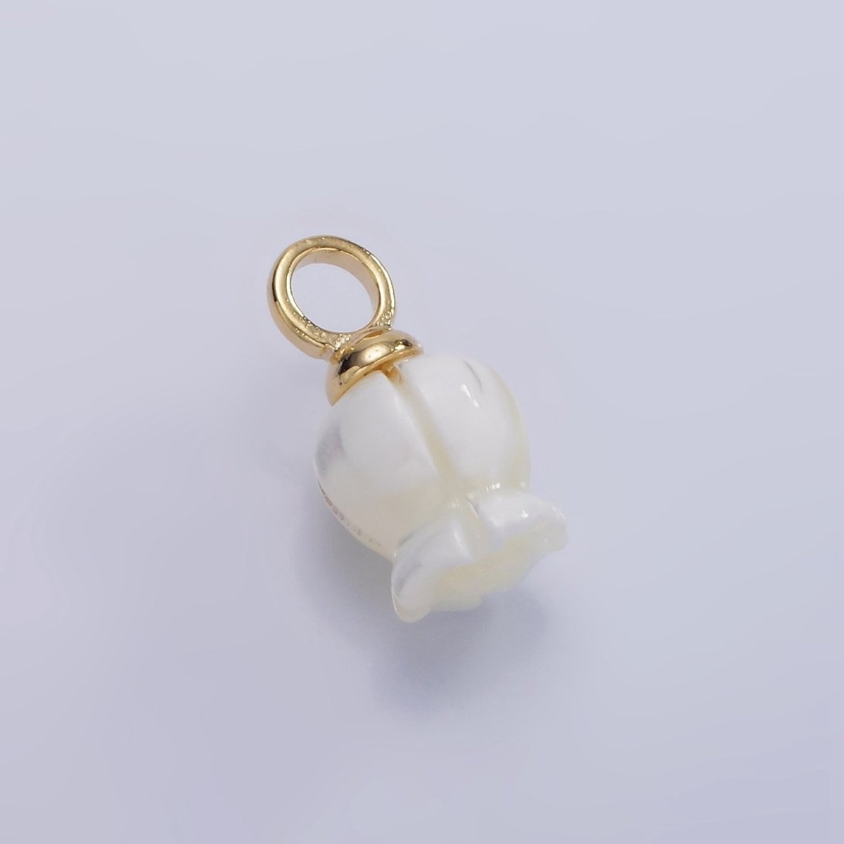 14K Gold plated 15mm Rose Bud Flower Shell Pearl Drop Pendant | AG689 - DLUXCA