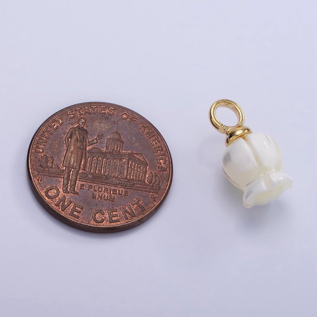 14K Gold plated 15mm Rose Bud Flower Shell Pearl Drop Pendant | AG689 - DLUXCA