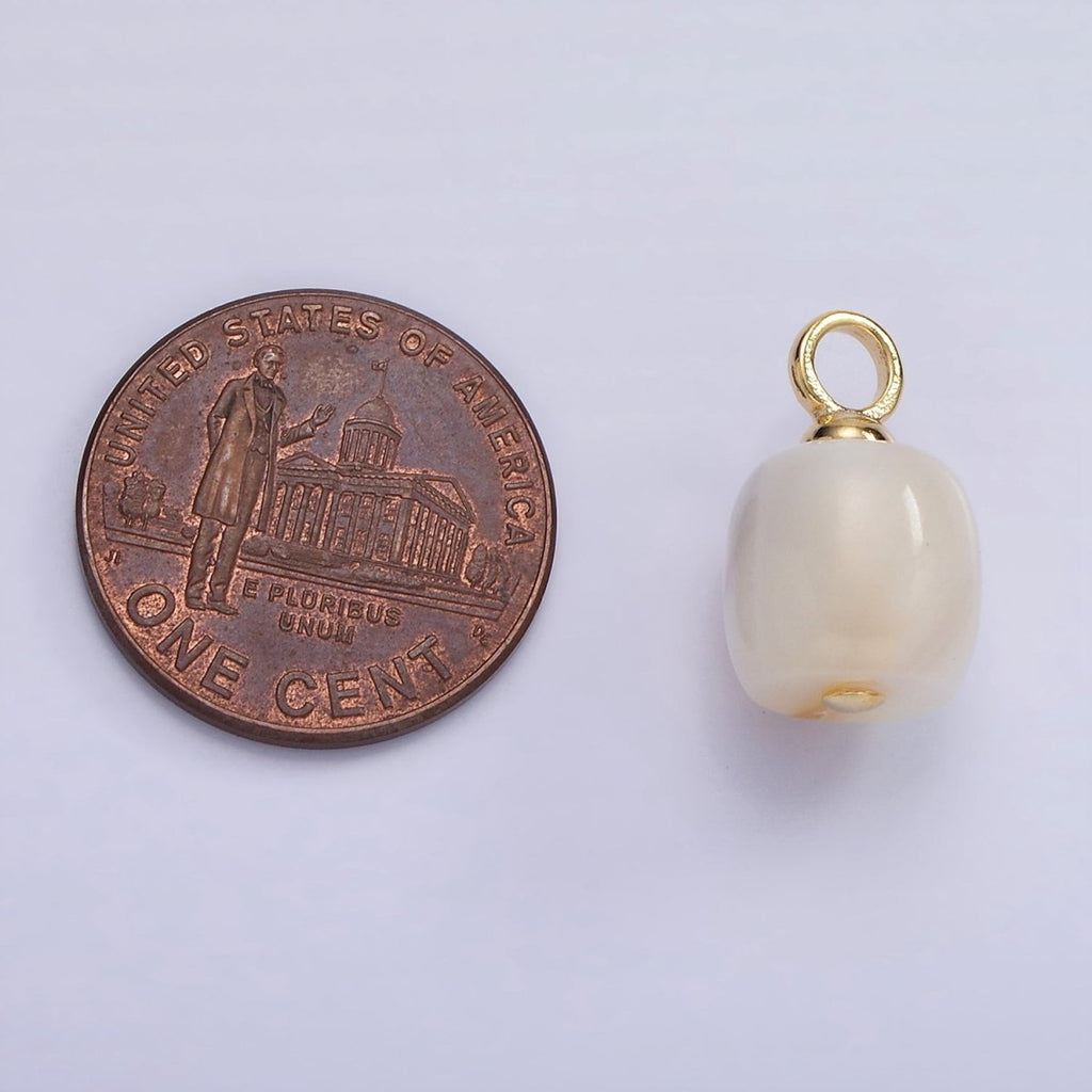 14K Gold plated 15mm Shell Pearl Square Tube Drop Pendant | P1697 - DLUXCA