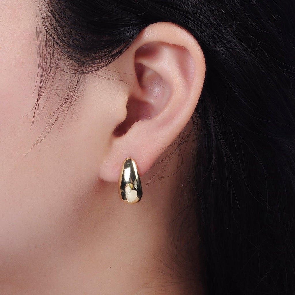 14K Gold plated 15mm Teardrop Dome Minimalist Stud Earrings | V461 - DLUXCA