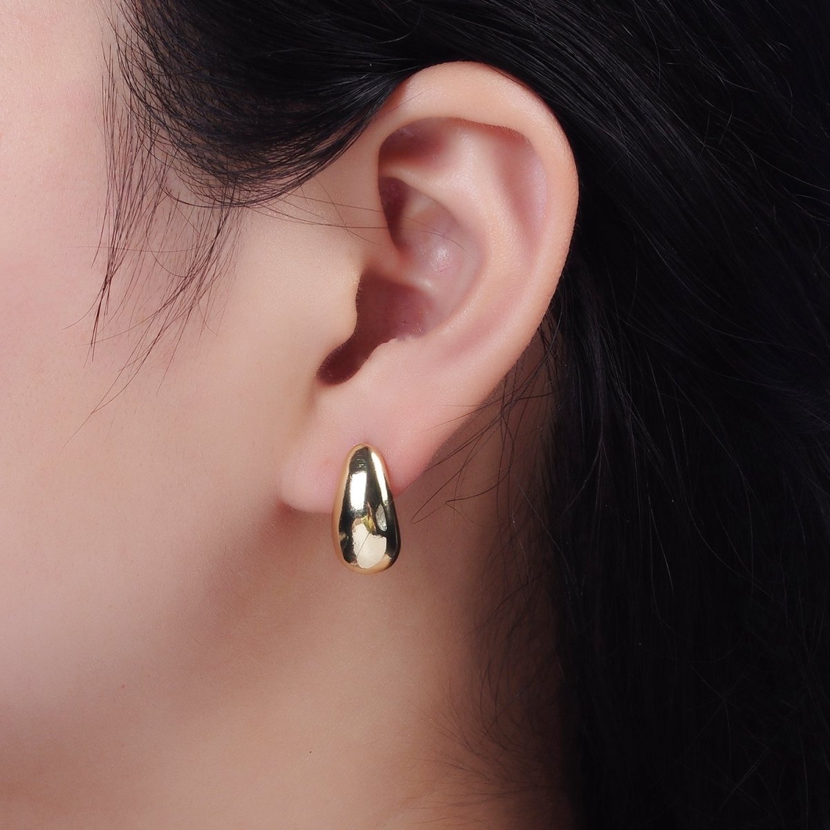 14K Gold plated 15mm Teardrop Dome Minimalist Stud Earrings | V461 - DLUXCA