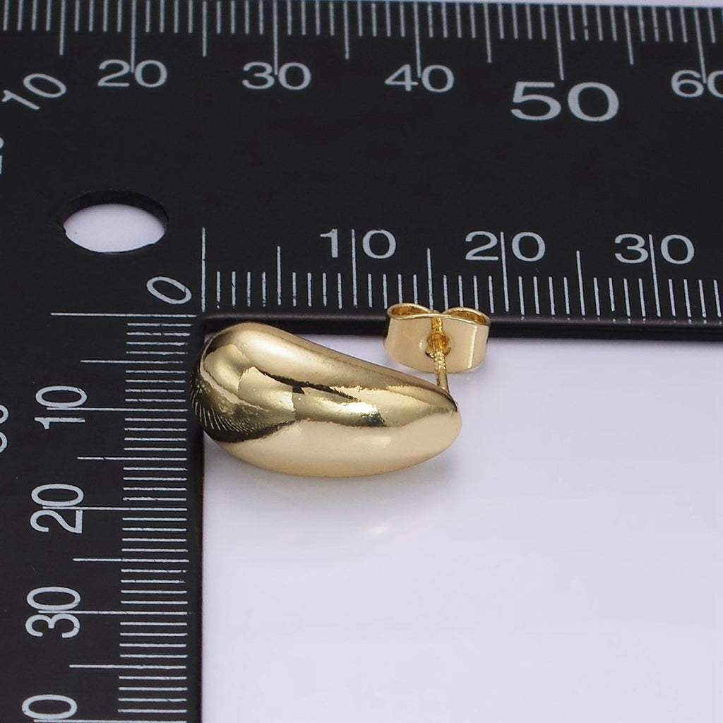 14K Gold plated 15mm Teardrop Dome Minimalist Stud Earrings | V461 - DLUXCA