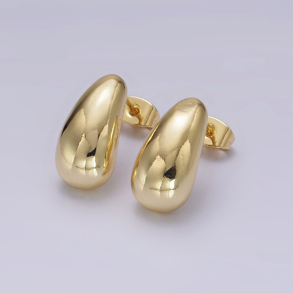 14K Gold plated 15mm Teardrop Dome Minimalist Stud Earrings | V461 - DLUXCA