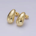 14K Gold plated 15mm Teardrop Dome Minimalist Stud Earrings | V461 - DLUXCA