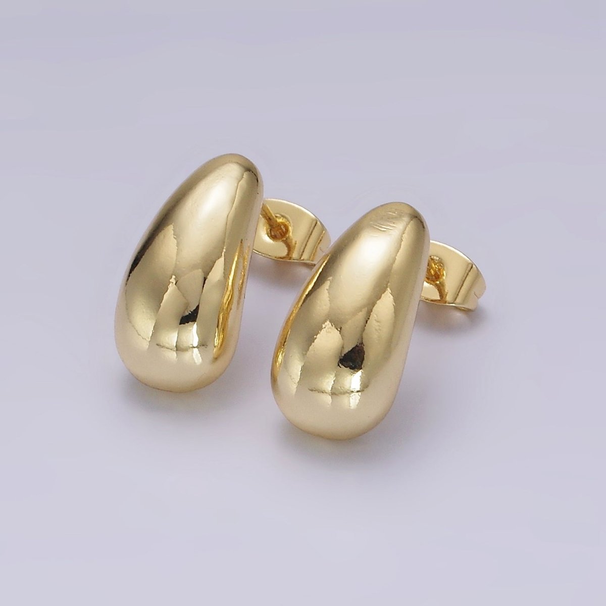 14K Gold plated 15mm Teardrop Dome Minimalist Stud Earrings | V461 - DLUXCA