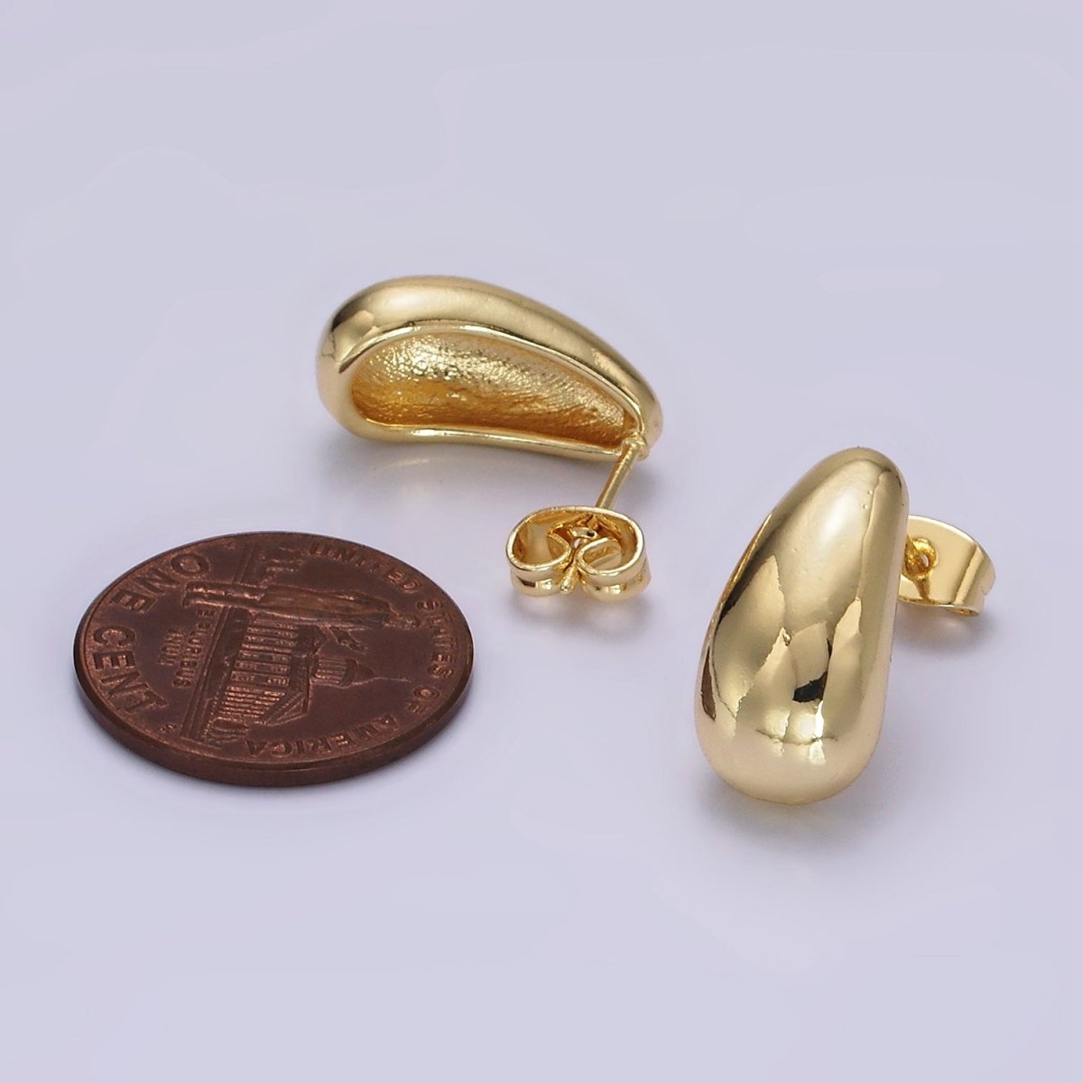 14K Gold plated 15mm Teardrop Dome Minimalist Stud Earrings | V461 - DLUXCA