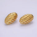 14K Gold plated 15mm Twisted Croissant Oval Dome Stud Earrings | AE359 - DLUXCA