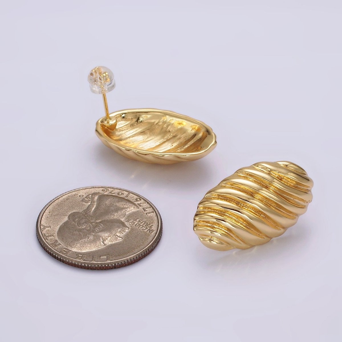 14K Gold plated 15mm Twisted Croissant Oval Dome Stud Earrings | AE359 - DLUXCA