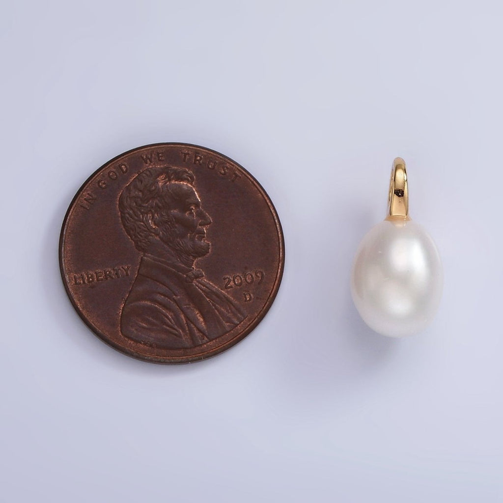 14K Gold plated 15mm White Freshwater Pearl Drop Pendant | P1656 - DLUXCA