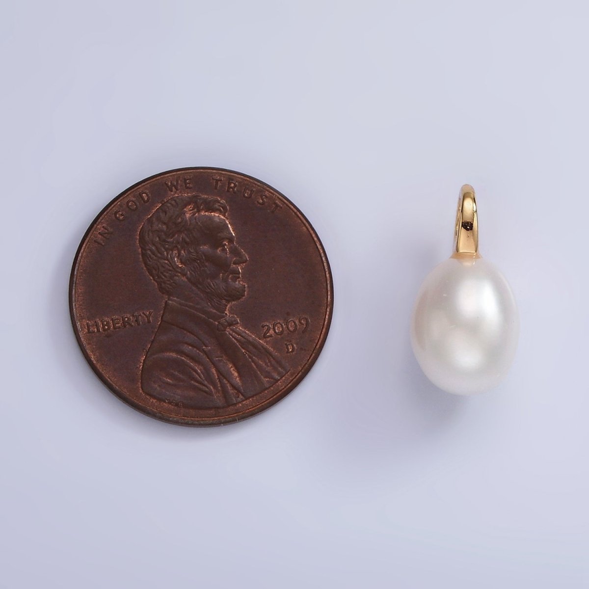 14K Gold plated 15mm White Freshwater Pearl Drop Pendant | P1656 - DLUXCA
