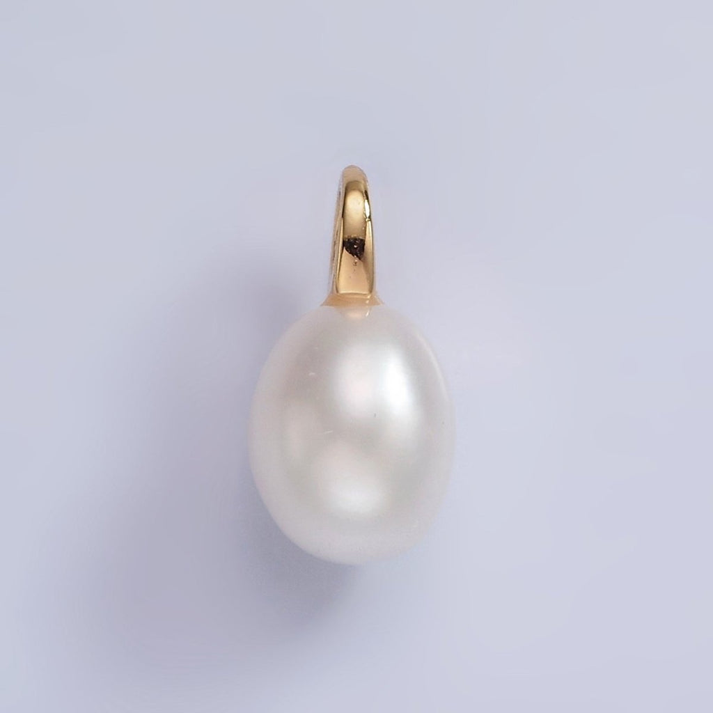 14K Gold plated 15mm White Freshwater Pearl Drop Pendant | P1656 - DLUXCA