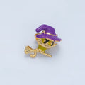 14K Gold plated 15mm Witch Kitten Cat on Broomstick Enamel Bead | B615 - DLUXCA
