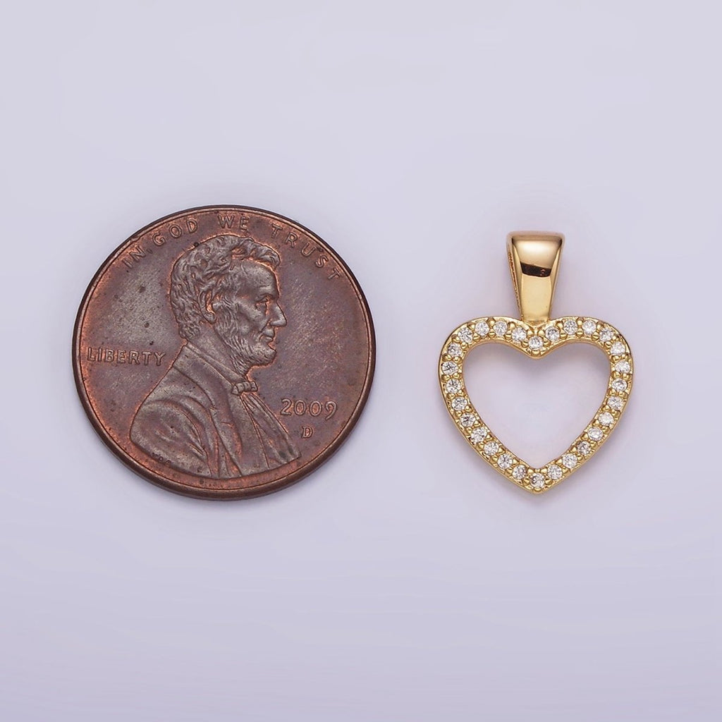 14K Gold plated 16.5mm Clear Micro Paved CZ Open Heart Pendant | N1867 - DLUXCA