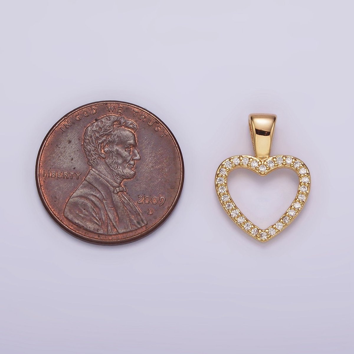 14K Gold plated 16.5mm Clear Micro Paved CZ Open Heart Pendant | N1867 - DLUXCA