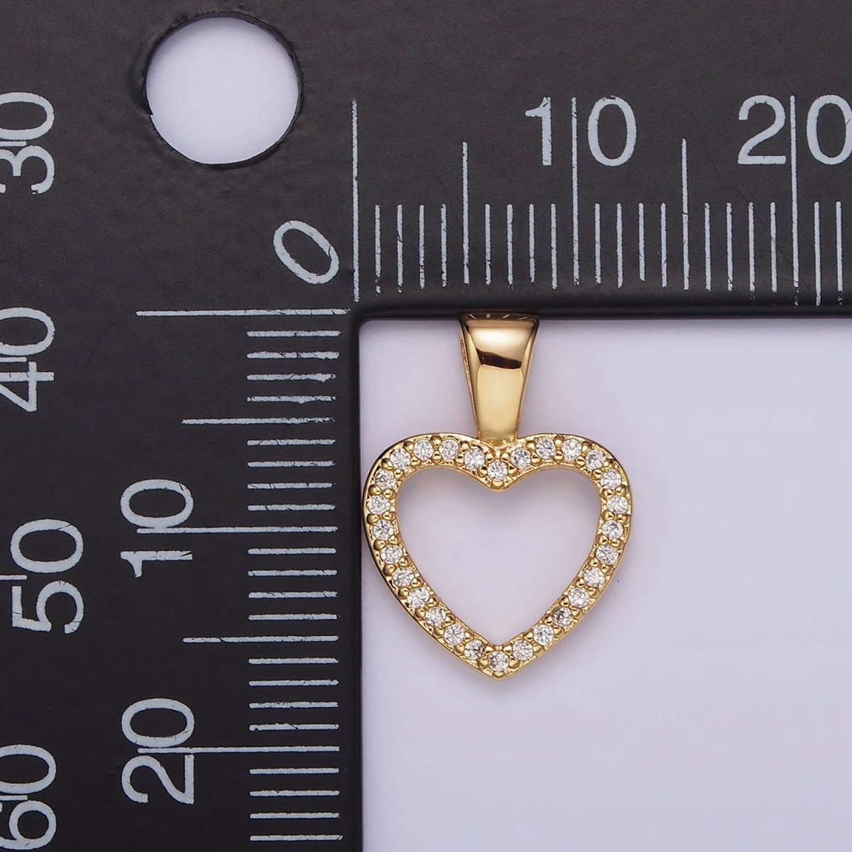 14K Gold plated 16.5mm Clear Micro Paved CZ Open Heart Pendant | N1867 - DLUXCA