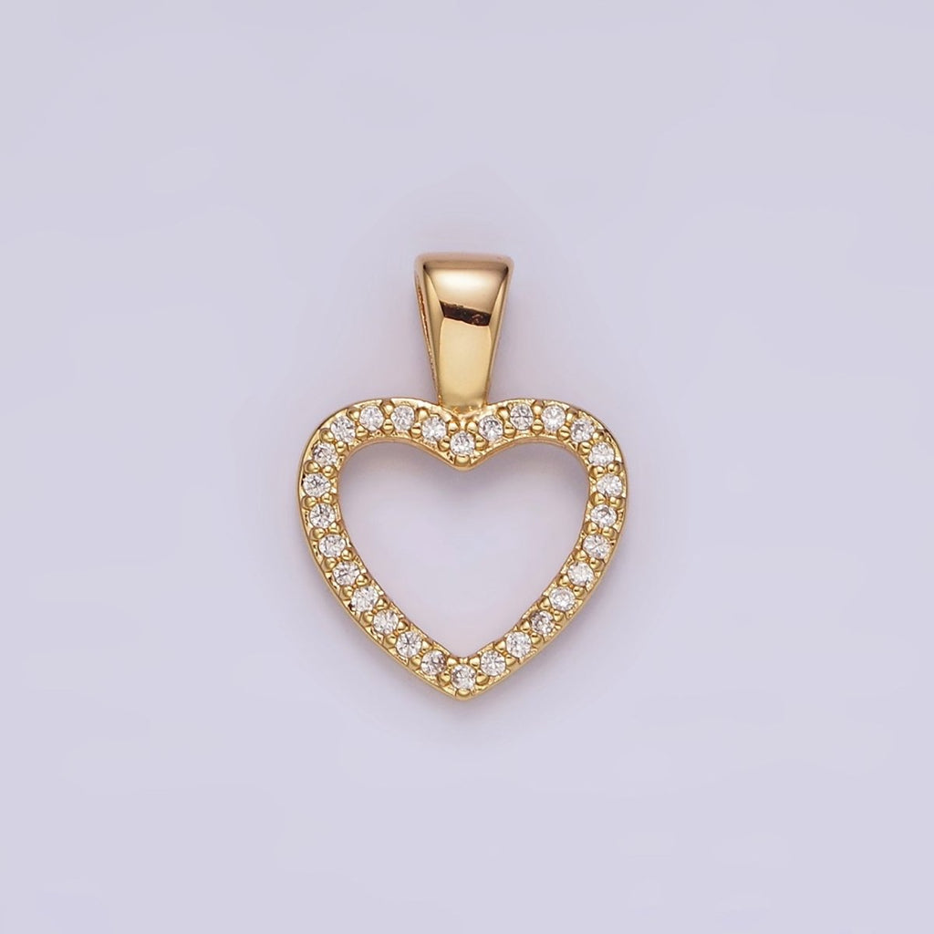14K Gold plated 16.5mm Clear Micro Paved CZ Open Heart Pendant | N1867 - DLUXCA
