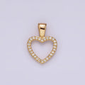 14K Gold plated 16.5mm Clear Micro Paved CZ Open Heart Pendant | N1867 - DLUXCA