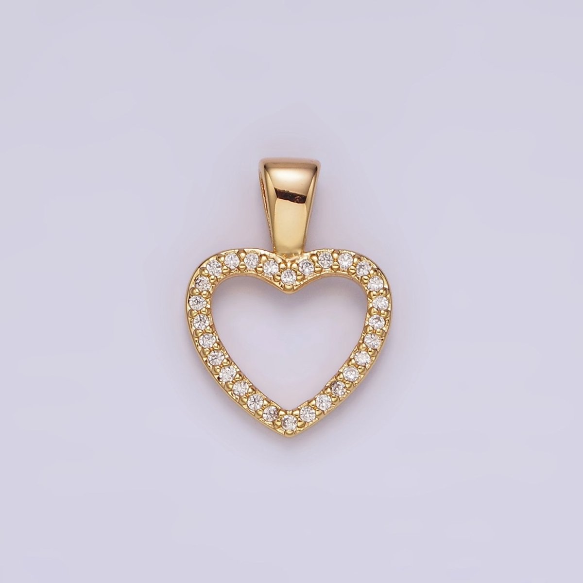 14K Gold plated 16.5mm Clear Micro Paved CZ Open Heart Pendant | N1867 - DLUXCA