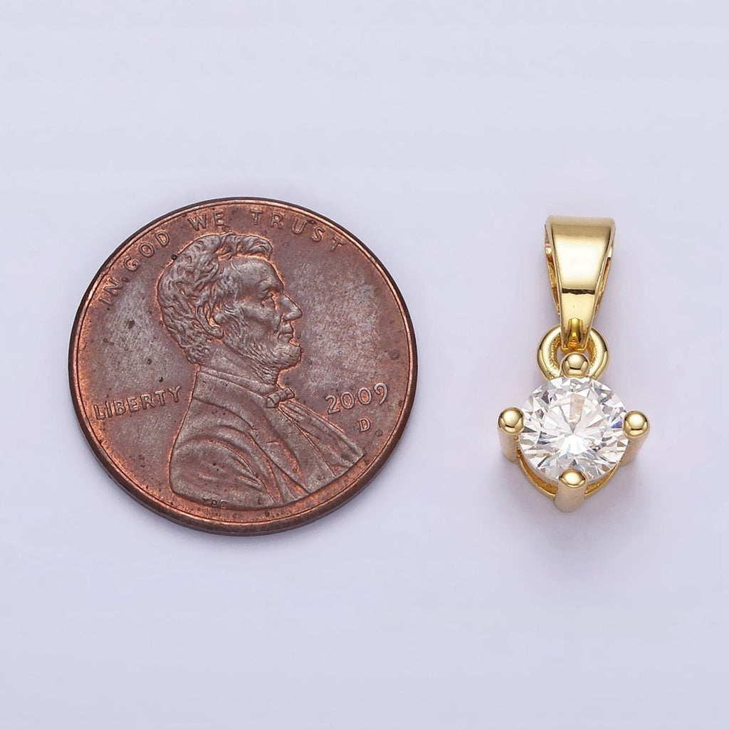 14K Gold plated 16.5mm Clear Round Cubic Zirconia CZ Solitaire Minimalist Pendant | N1284 - DLUXCA