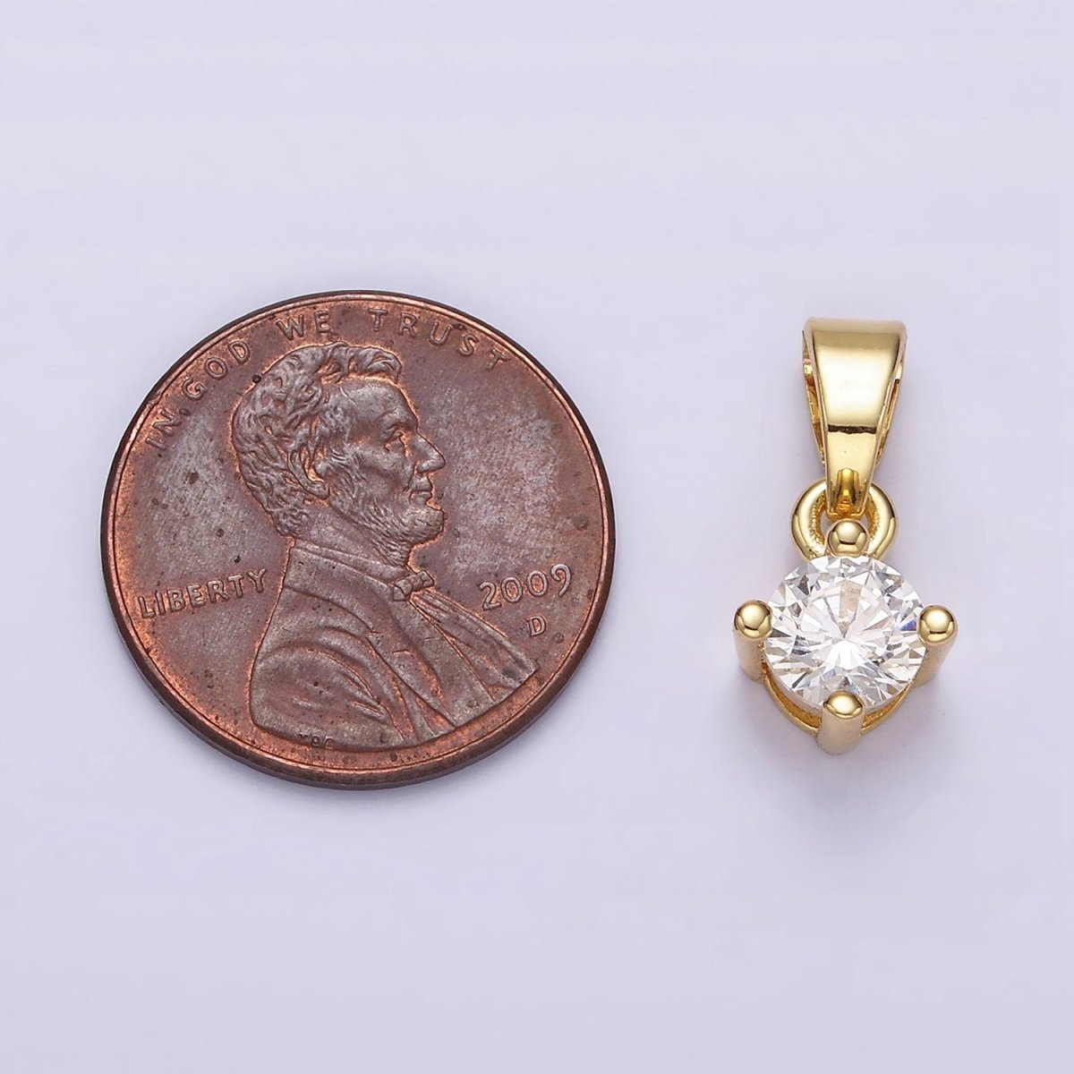14K Gold plated 16.5mm Clear Round Cubic Zirconia CZ Solitaire Minimalist Pendant | N1284 - DLUXCA