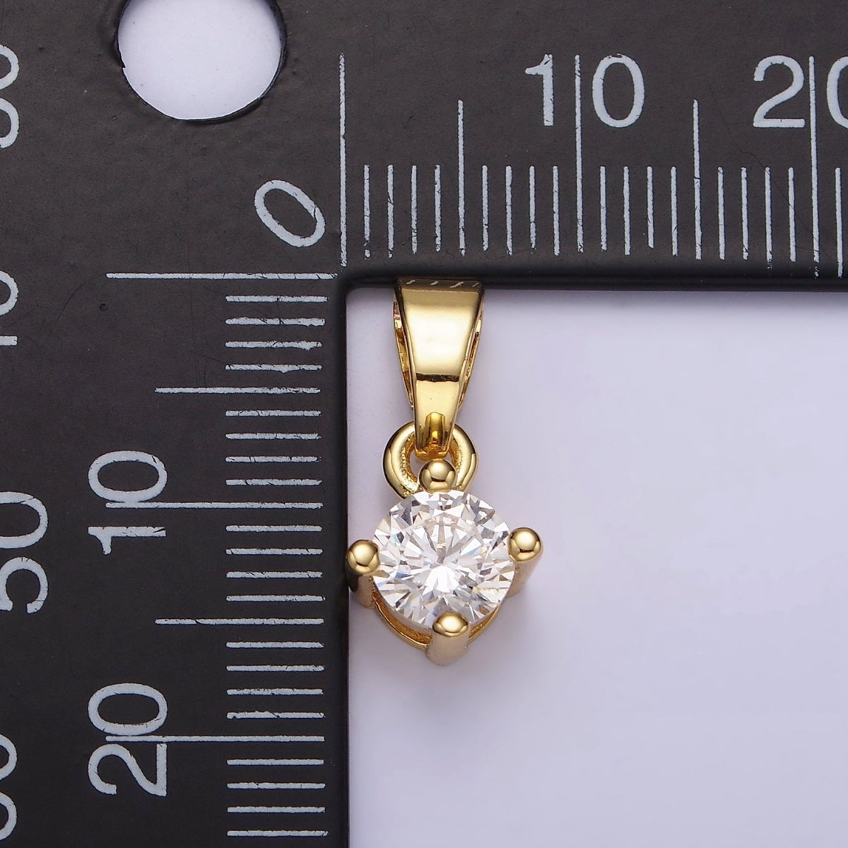 14K Gold plated 16.5mm Clear Round Cubic Zirconia CZ Solitaire Minimalist Pendant | N1284 - DLUXCA