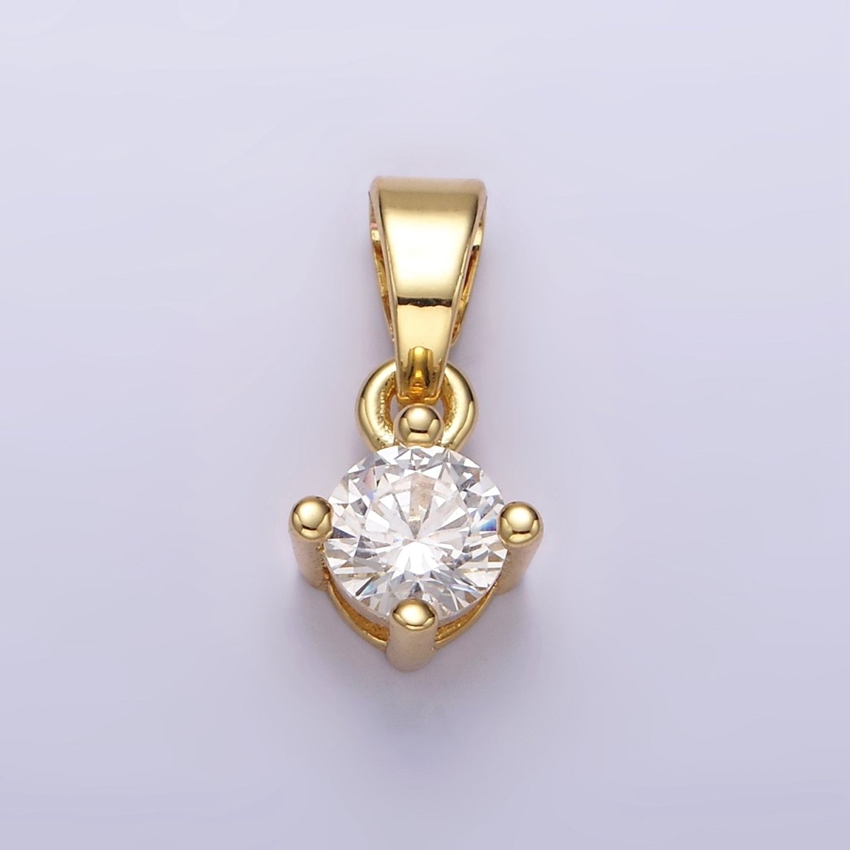14K Gold plated 16.5mm Clear Round Cubic Zirconia CZ Solitaire Minimalist Pendant | N1284 - DLUXCA