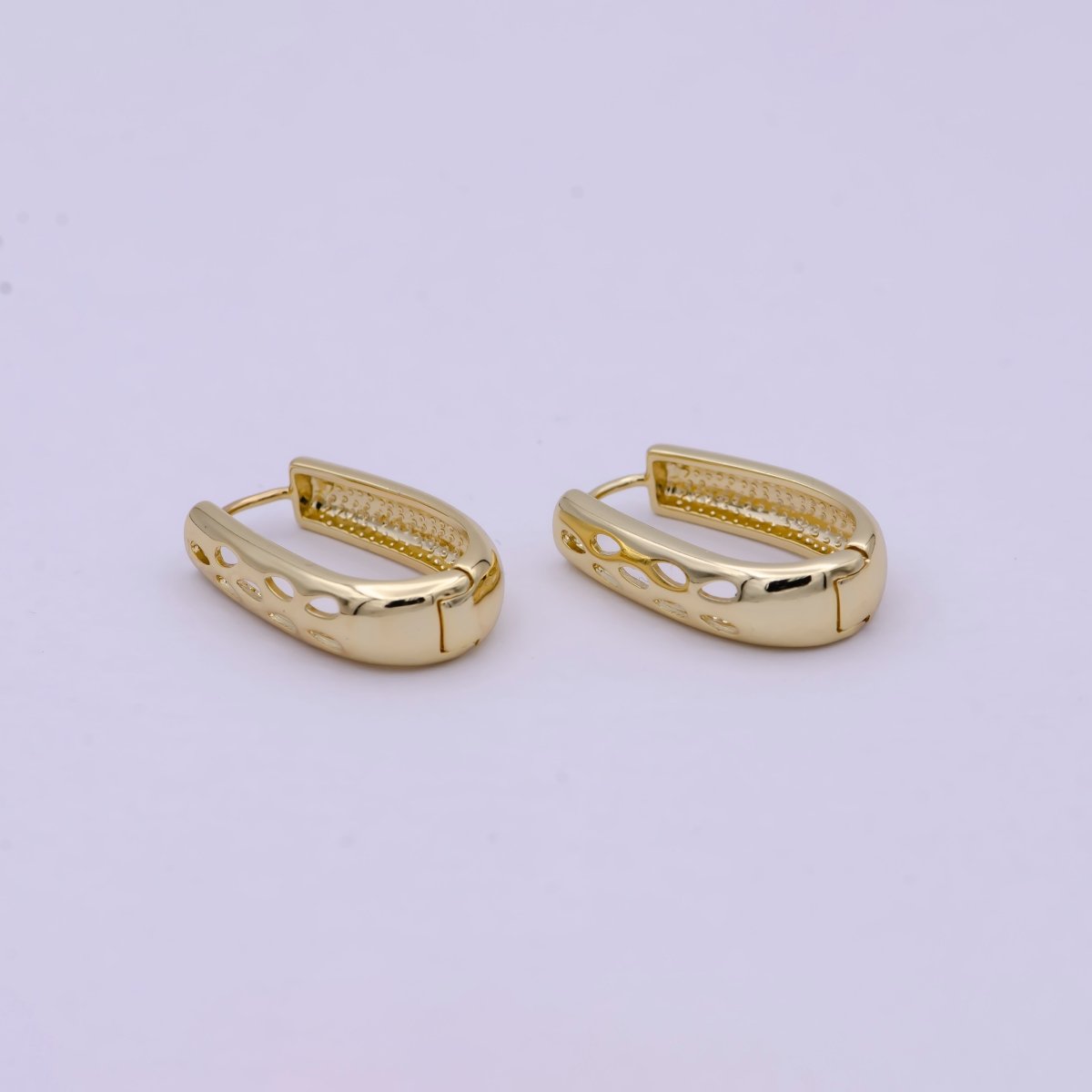 14K Gold plated 16.5mm Open Dome U-Shaped Oblong Huggie | T-269 - DLUXCA