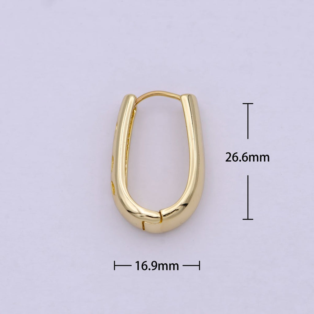 14K Gold plated 16.5mm Open Dome U-Shaped Oblong Huggie | T-269 - DLUXCA