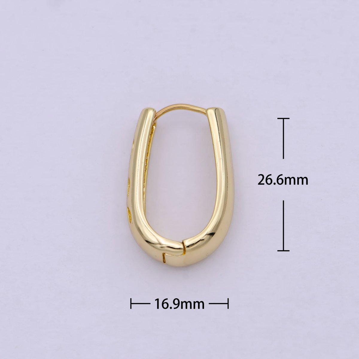 14K Gold plated 16.5mm Open Dome U-Shaped Oblong Huggie | T-269 - DLUXCA