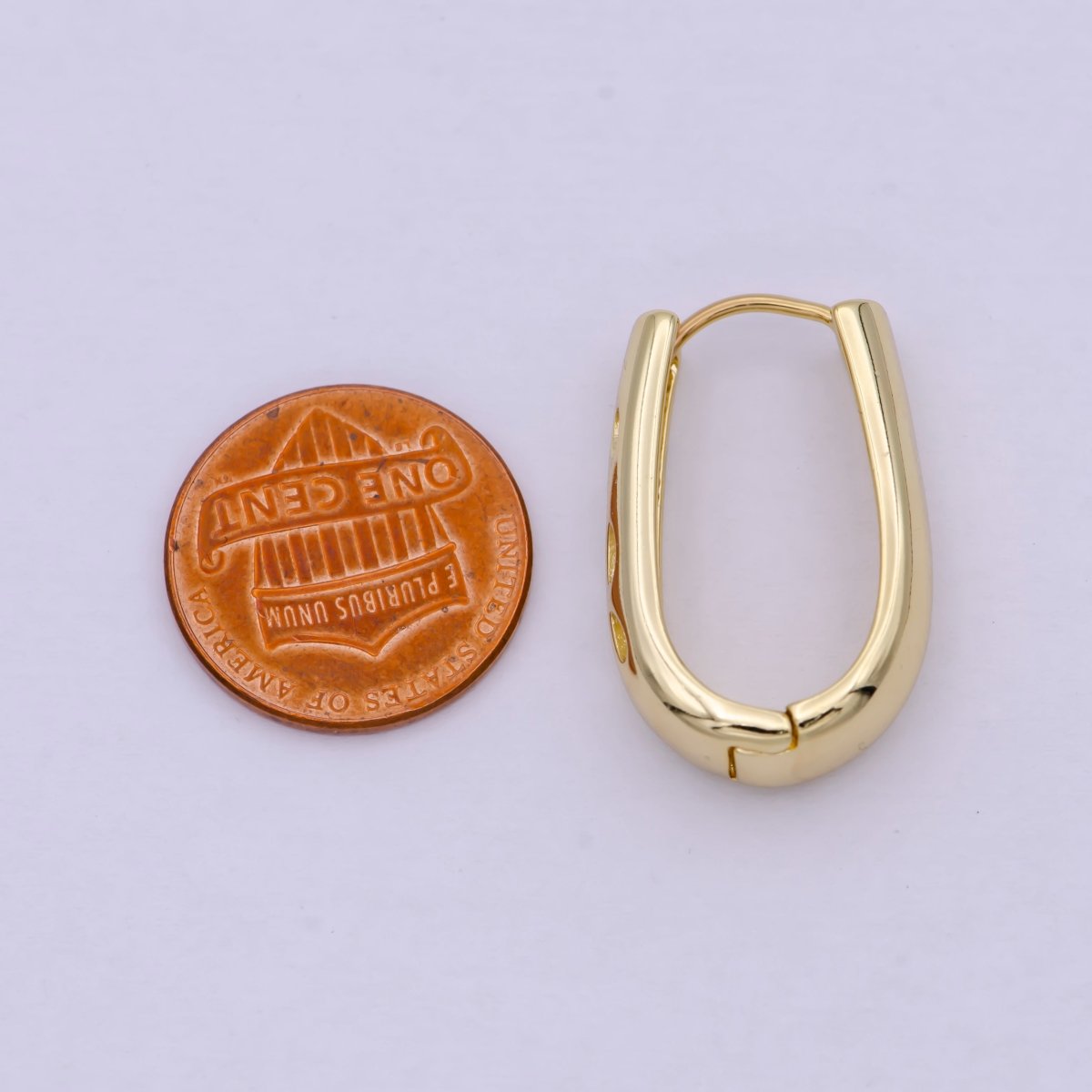 14K Gold plated 16.5mm Open Dome U-Shaped Oblong Huggie | T-269 - DLUXCA