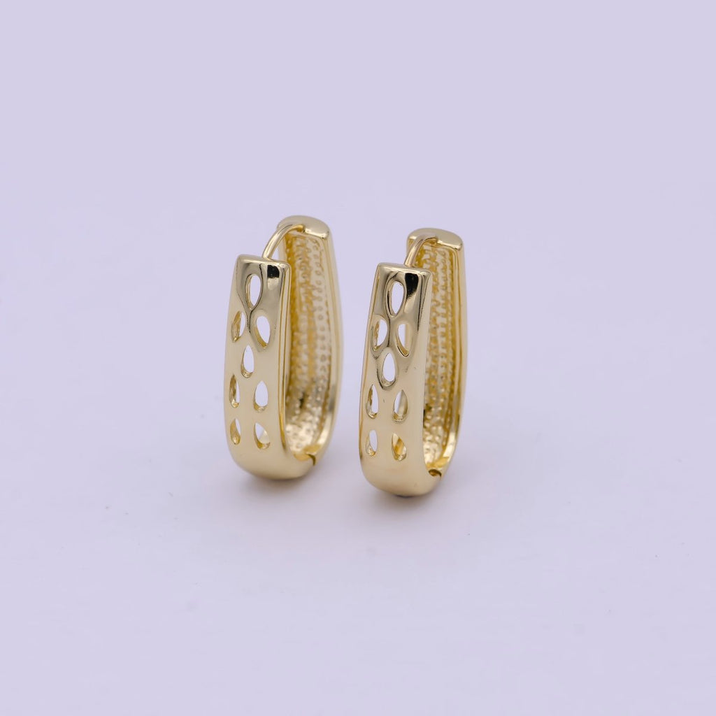 14K Gold plated 16.5mm Open Dome U-Shaped Oblong Huggie | T-269 - DLUXCA