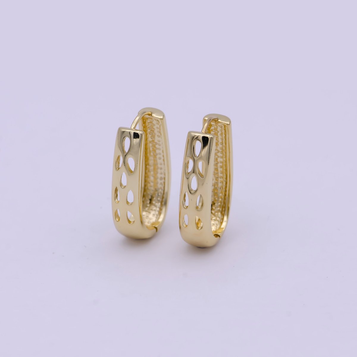 14K Gold plated 16.5mm Open Dome U-Shaped Oblong Huggie | T-269 - DLUXCA