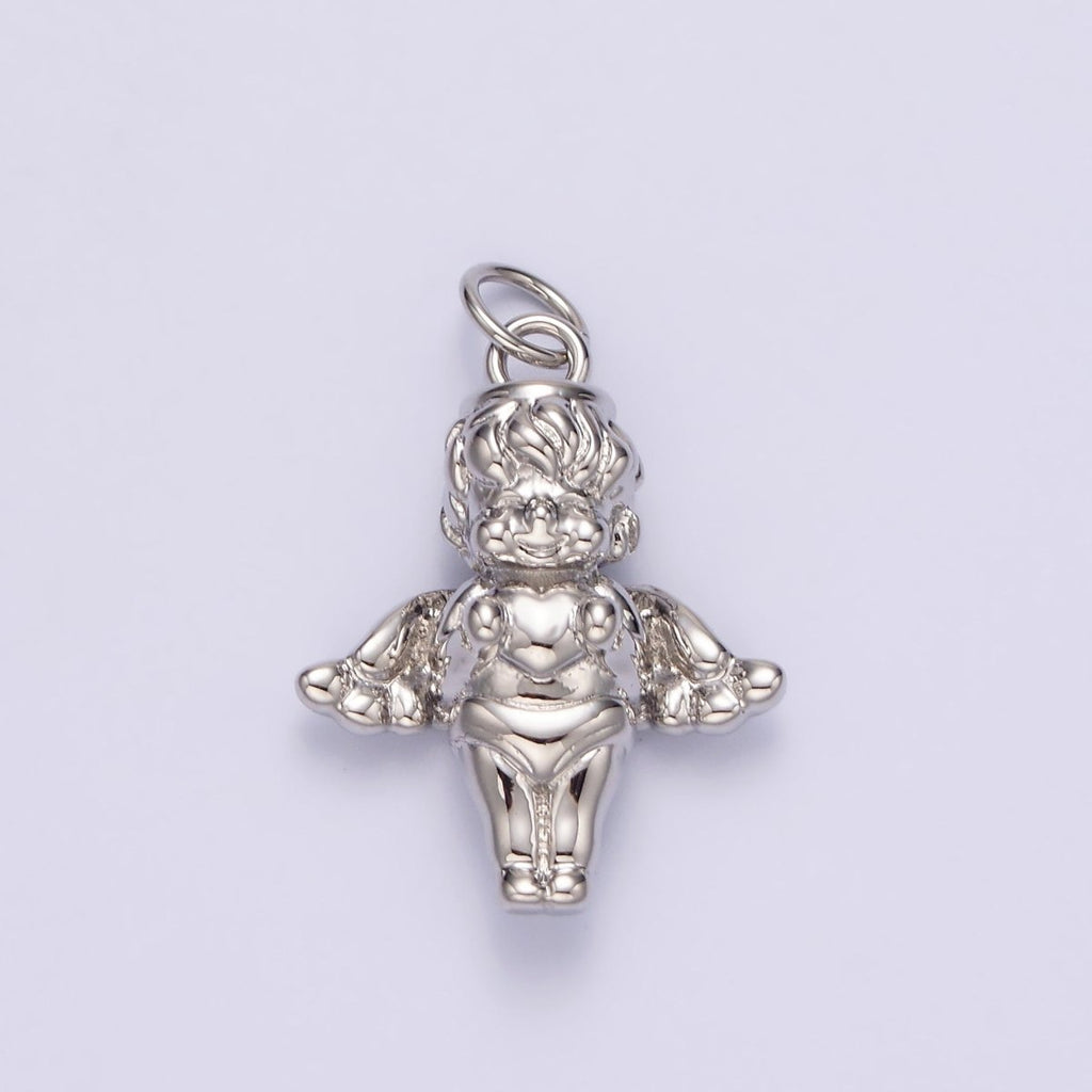 14K Gold plated 16.5mm Standing Cherub Baby Angel Puffed Charm in Silver & Gold | N1511 N1512