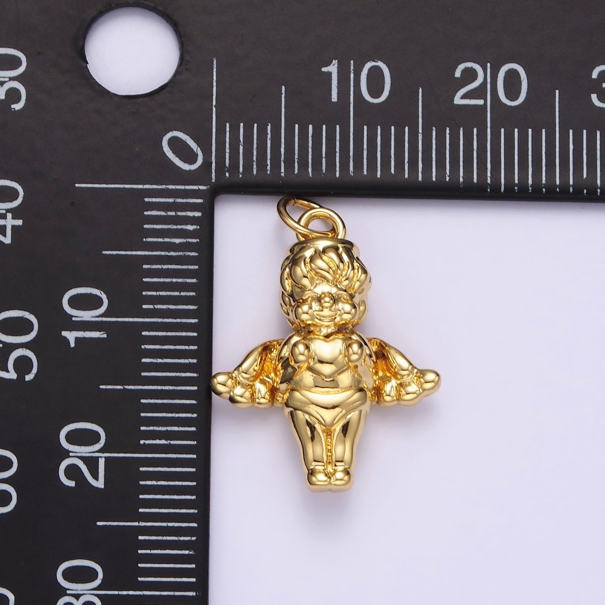 14K Gold plated 16.5mm Standing Cherub Baby Angel Puffed Charm in Silver & Gold | N1511 N1512