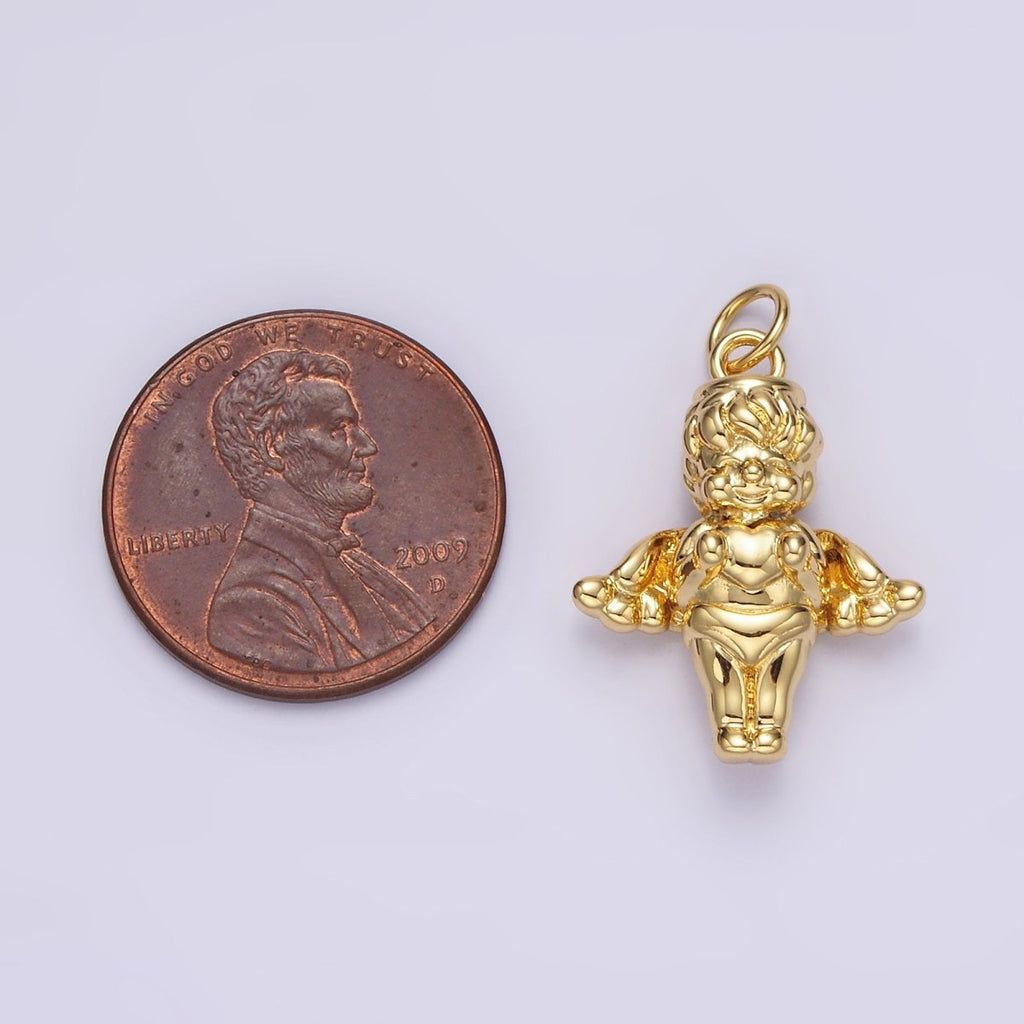 14K Gold plated 16.5mm Standing Cherub Baby Angel Puffed Charm in Silver & Gold | N1511 N1512