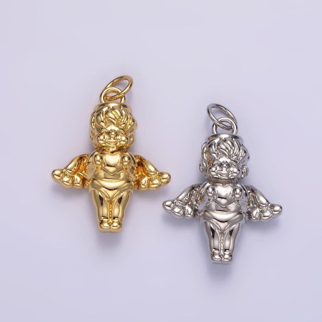 14K Gold plated 16.5mm Standing Cherub Baby Angel Puffed Charm in Silver & Gold | N1511 N1512