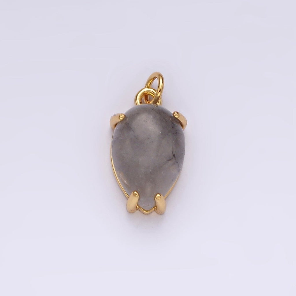 14K Gold plated 16.5mm Teardrop Grey Agate Gemstone Charm | AC786 - DLUXCA
