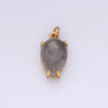 14K Gold plated 16.5mm Teardrop Grey Agate Gemstone Charm | AC786 - DLUXCA