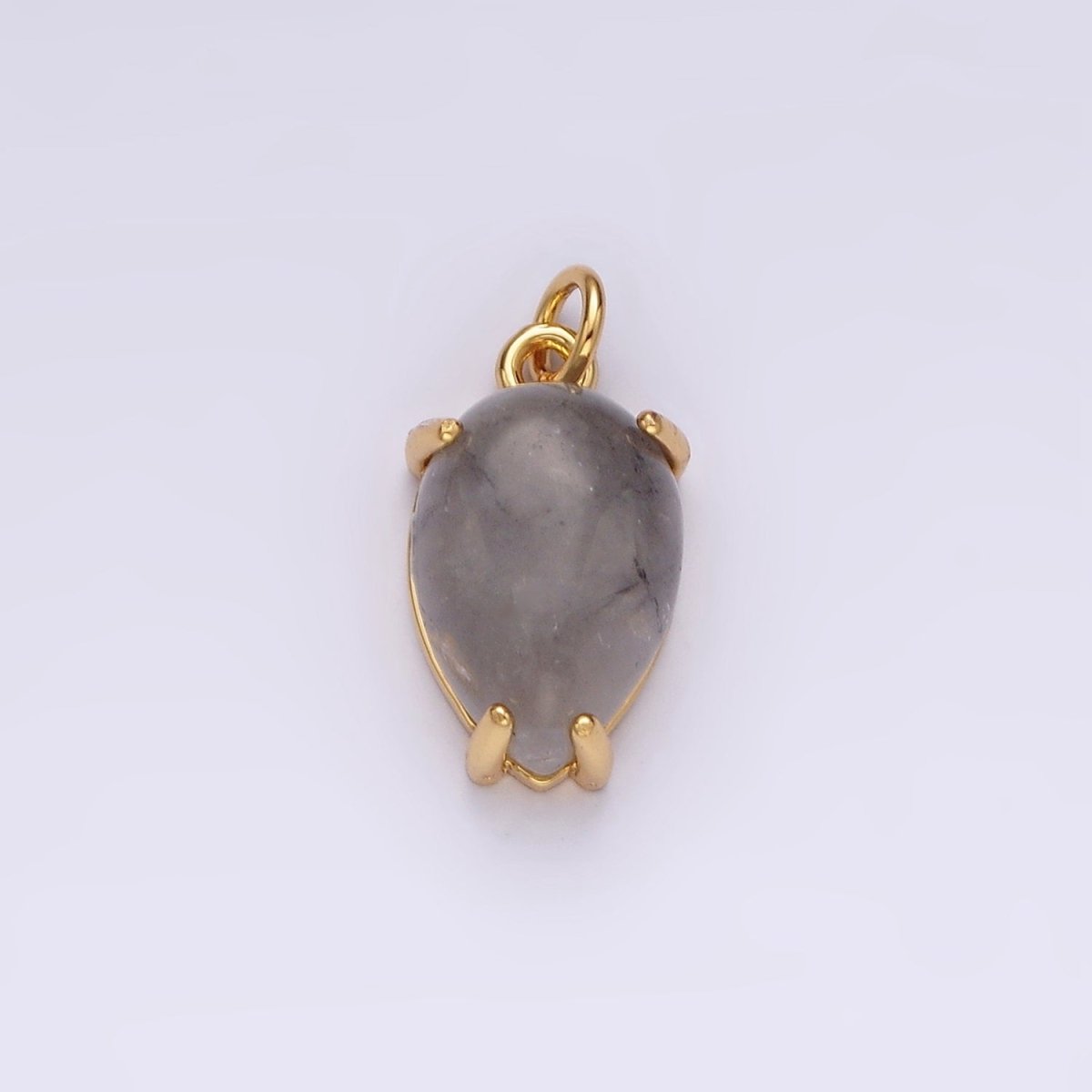 14K Gold plated 16.5mm Teardrop Grey Agate Gemstone Charm | AC786 - DLUXCA