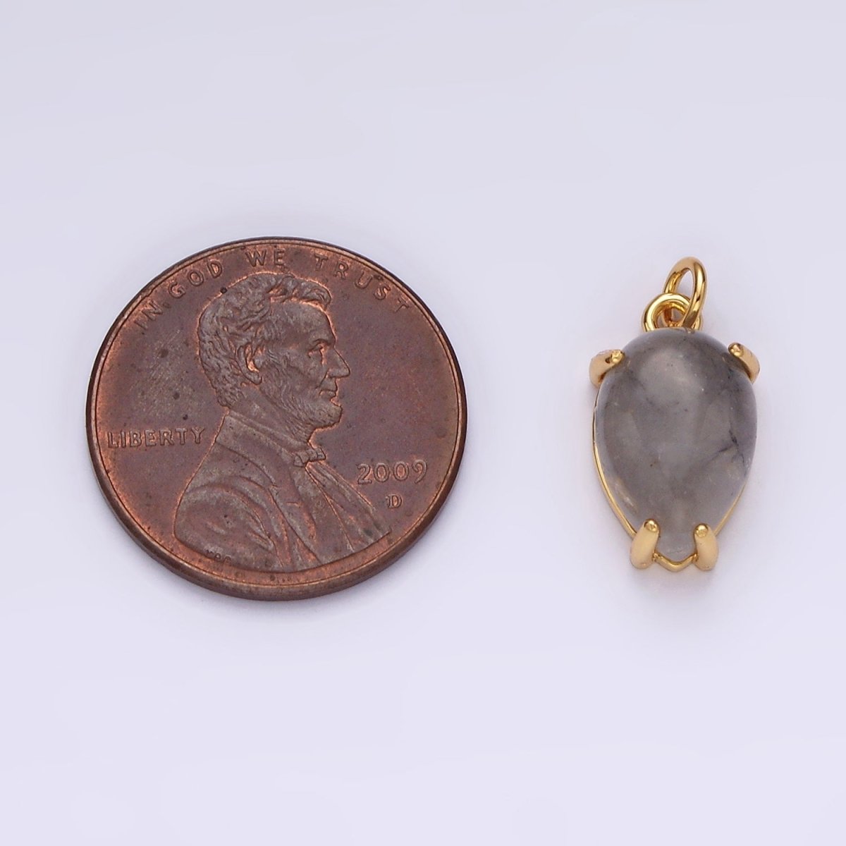 14K Gold plated 16.5mm Teardrop Grey Agate Gemstone Charm | AC786 - DLUXCA