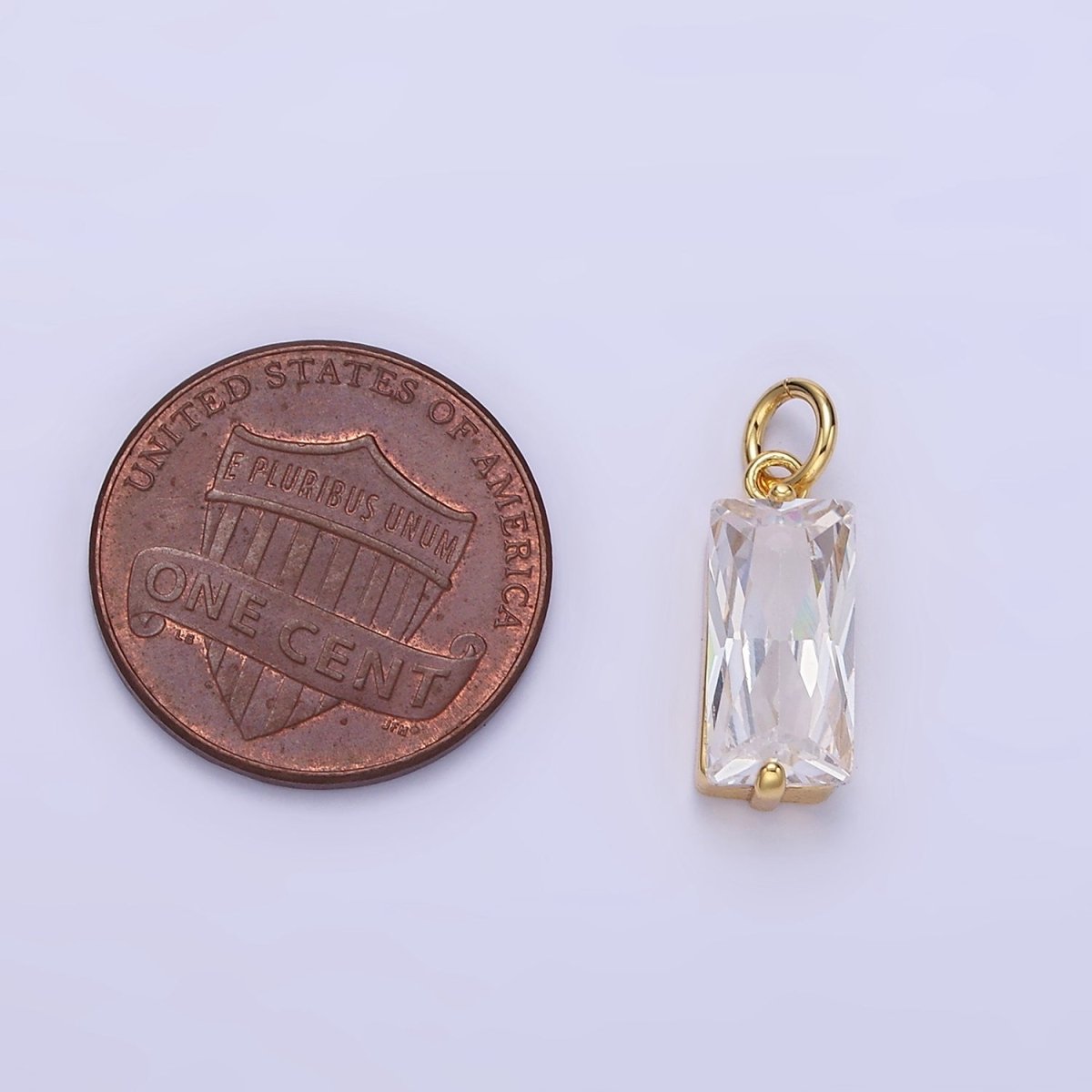 14K Gold plated 16mm Clear CZ Baguette Bezel Charm | C553 - DLUXCA