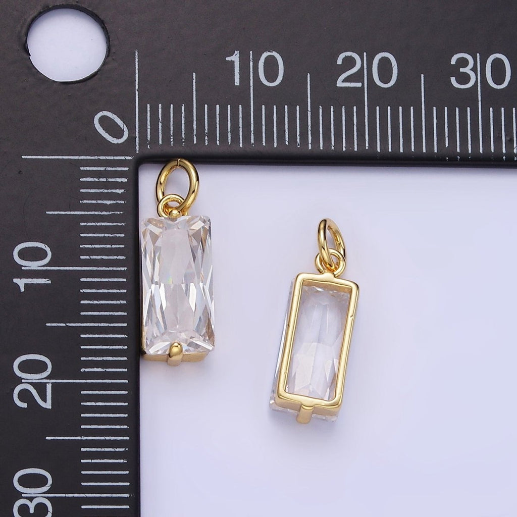 14K Gold plated 16mm Clear CZ Baguette Bezel Charm | C553 - DLUXCA