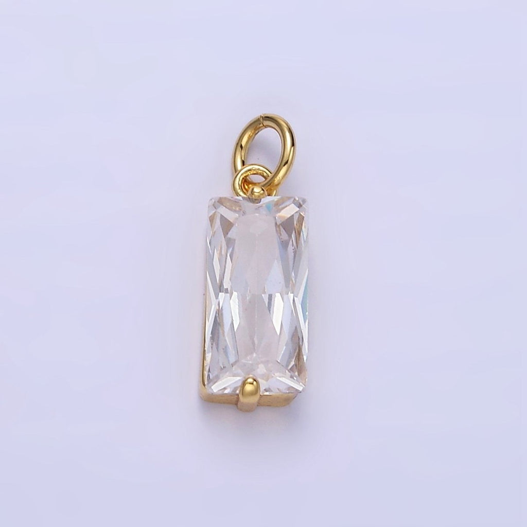 14K Gold plated 16mm Clear CZ Baguette Bezel Charm | C553 - DLUXCA