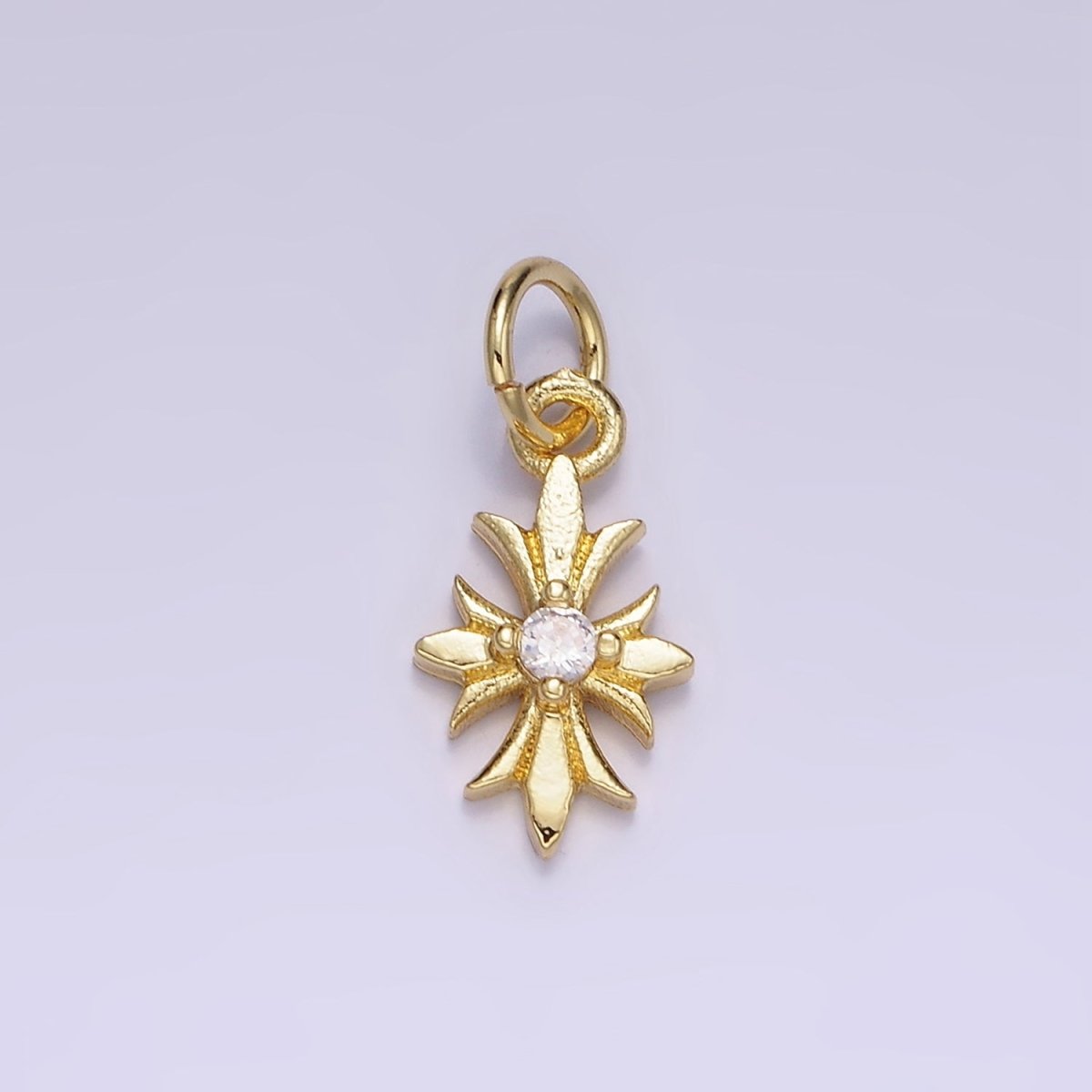 14K Gold plated 16mm Clear CZ Fleury Cross Add-On Charm | AG647 - DLUXCA