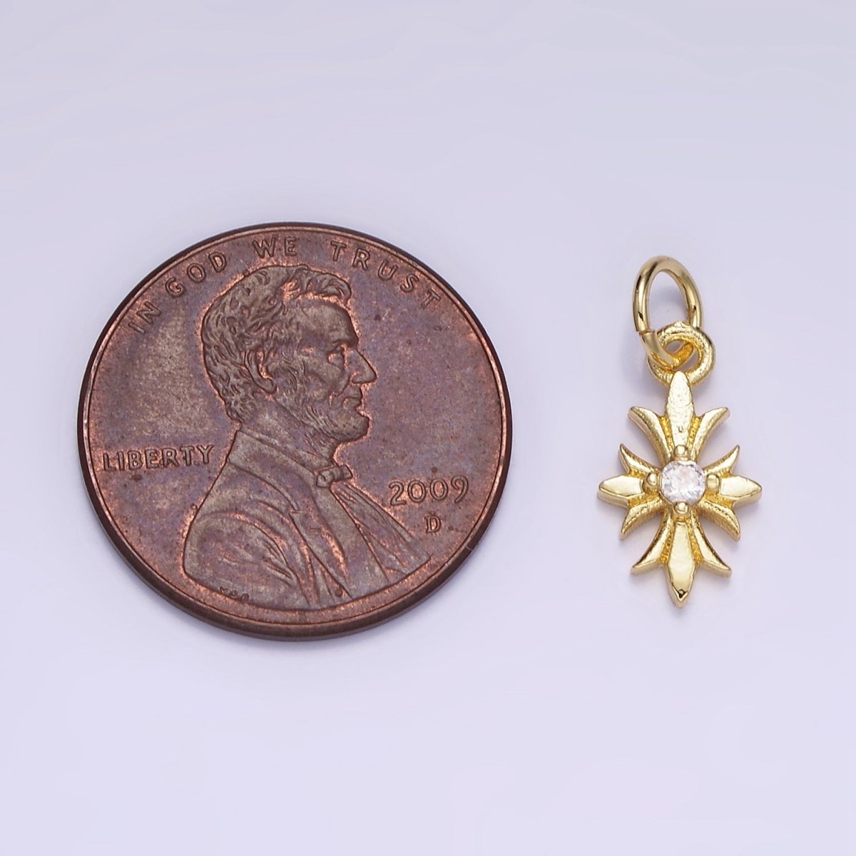 14K Gold plated 16mm Clear CZ Fleury Cross Add-On Charm | AG647 - DLUXCA