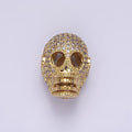 14K Gold plated 16mm Clear Micro Paved CZ Skeleton Skull Mask Bead in Gold & Silver | B-849 B-850 - DLUXCA