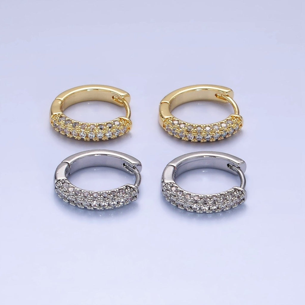 14K Gold plated 16mm Micro Paved CZ Huggie Earrings in Gold & Silver | AE528 AE529 - DLUXCA