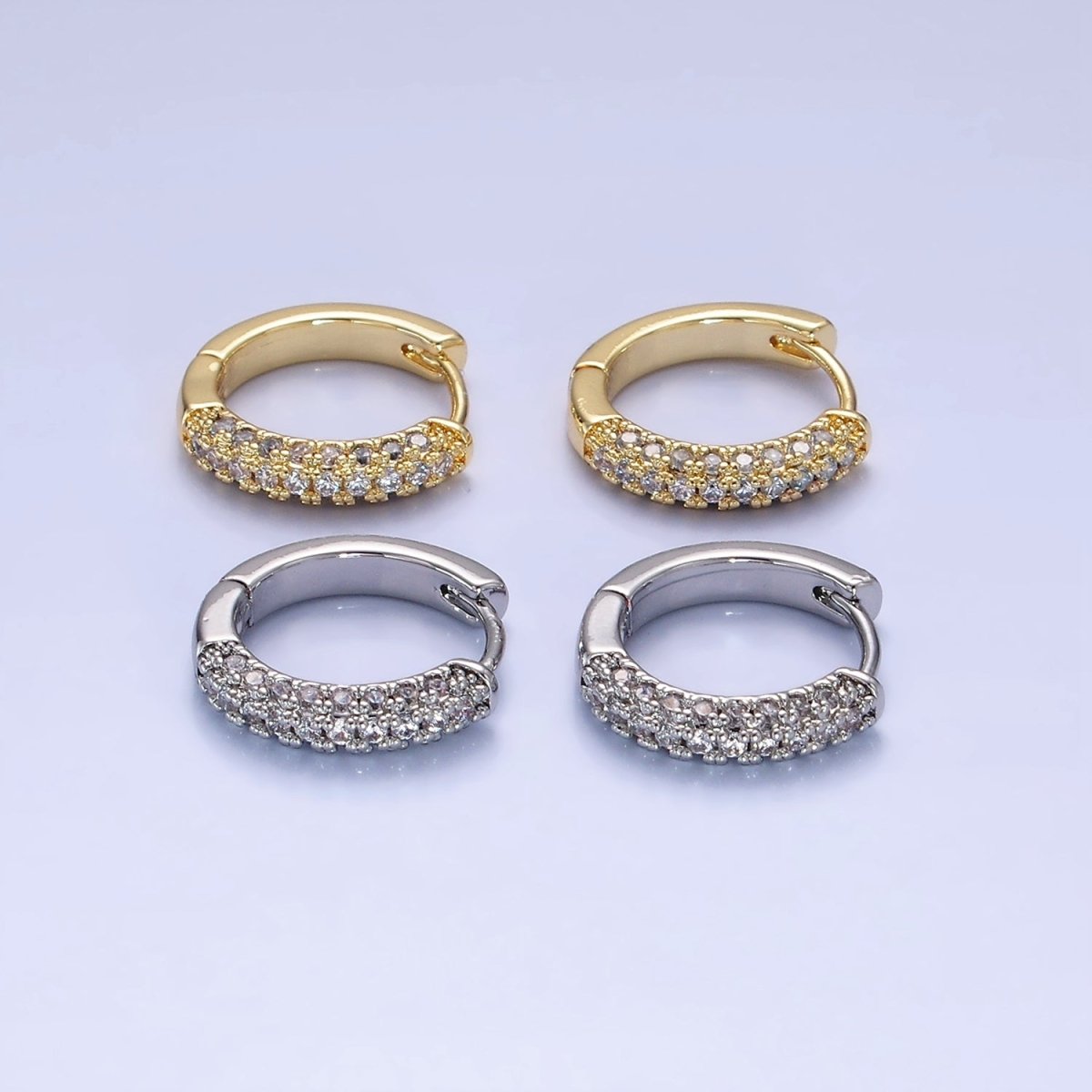 14K Gold plated 16mm Micro Paved CZ Huggie Earrings in Gold & Silver | AE528 AE529 - DLUXCA